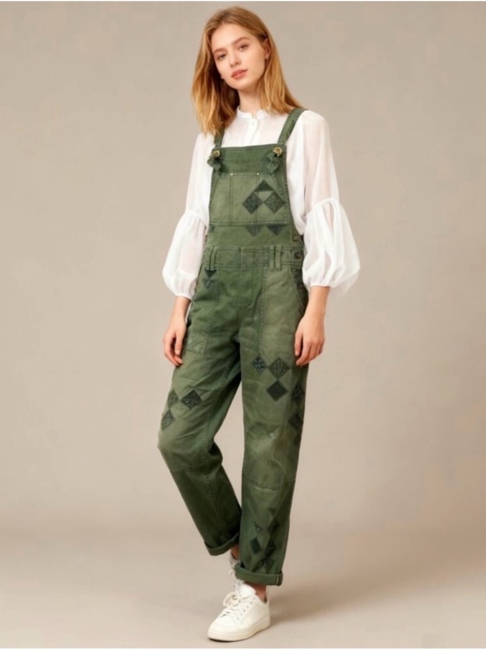 Pilcro Wanderer Patchwork Overalls Green Utility Bib Size 25 Anthropologie Boho